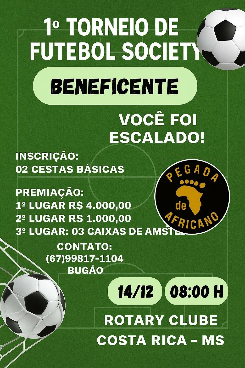 Imagem de compartilhamento para o artigo Mais de R$ 5 mil em premiação movimentam o 1º Torneio Beneficente dos Africanos de Costa Rica da MS Todo dia